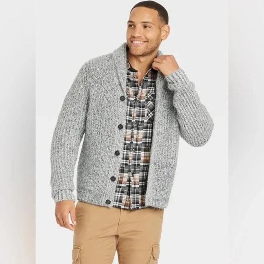 Goodfellow Cardigan Mens S Shawl Collar Chunky Knit Heather‎ Gray NWT